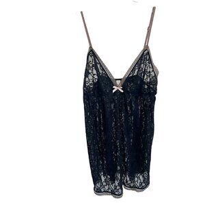 Gilligan & O'Malley Black Lace Chemise with Taupe Trim
